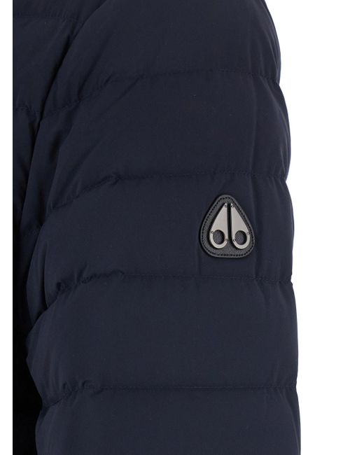 Moose Knuckles Blue Laki Down Jacket With High Neck And Logo Patch On The Sleeve for men
