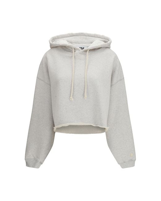 Golden Goose Deluxe Brand White Star Cropped Hoodie Cotton Sweatshirts