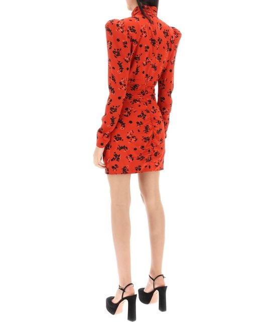 Alessandra Rich Red High-neck Floral Mini Dress