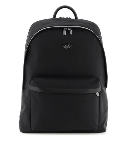 Emporio Armani Black Recycled Nylon Backpack for men