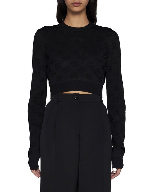 Dolce & Gabbana Black All-over Dg Jacquard Cropped Top