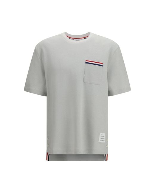 Thom Browne Gray Short-Sleeve Cotton-Linen T-Shirt T-Shirts for men