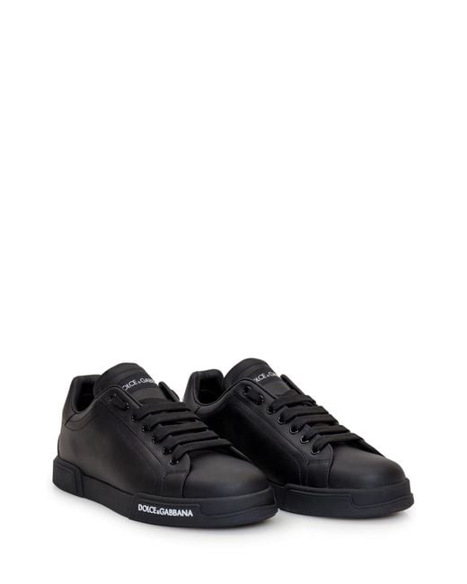 Dolce & Gabbana Black Portofino Leather Low-top Trainers for men