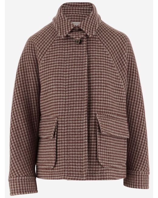 Alberto Biani Brown Wool Jacket With Houndstooth Pattern