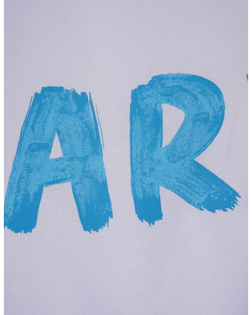 Marni Blue Light Crop T-Shirt With Brushed Logo