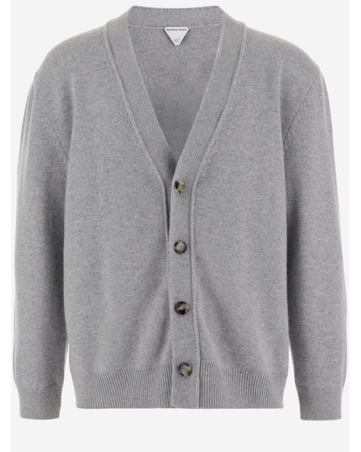 Bottega Veneta Gray Cashmere Blend Cardigan With V-Neck for men