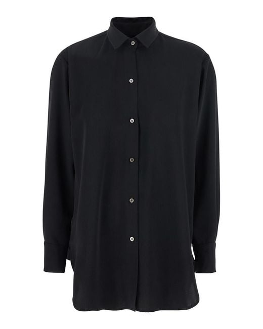 Le Plain Blue Classic Collar Tech Fabric Shirt And Blouses