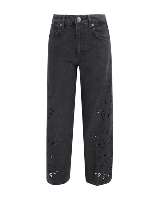 Farm Rio Blue High-Waisted Embroidered Cotton Denim Jeans