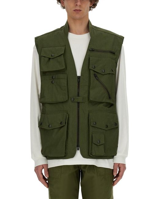 Needles Green Vest With Pockets Cotton Waistcoats & Gilets for men