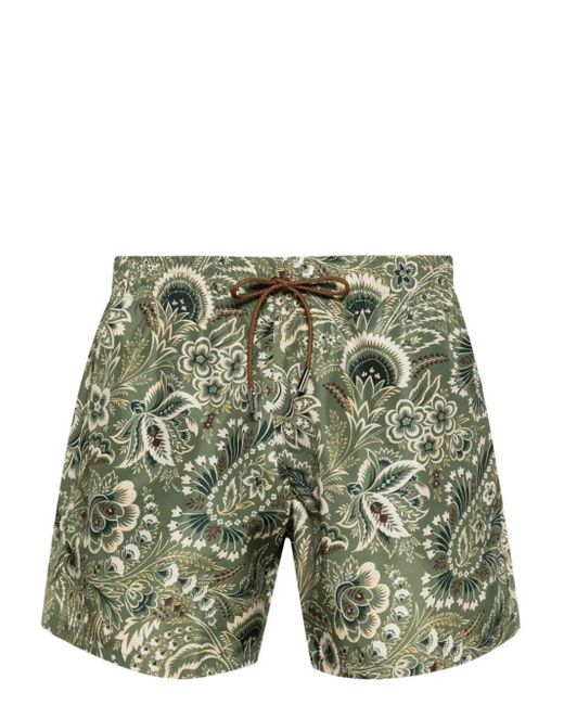 Etro Green Floral-print Elasticated-waistband Swim Shorts for men
