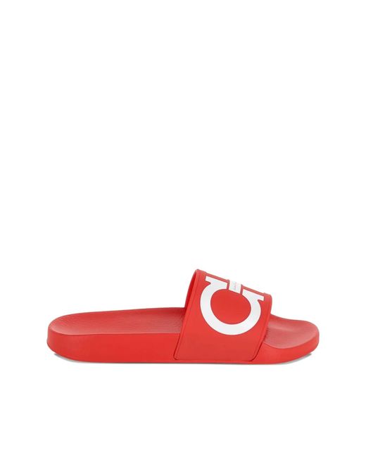 Ferragamo Red Logo-Motif Slides