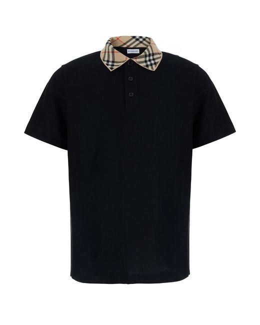 Burberry Black Polo Shirt Evan Cotton T-Shirts for men