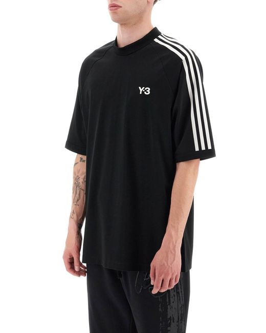 Y-3 Black '3 Stripes' T Shirt for men