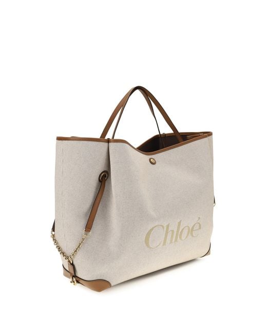Chloé White Large Carry Tote Bag Cotton Shoulder