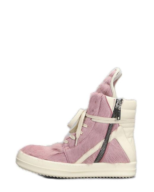 Rick Owens Pink Geobasket Leather Sneakers