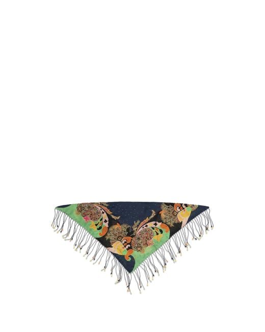 Etro Multicolor Scarf Pure Silk With Fringes And Beaded
