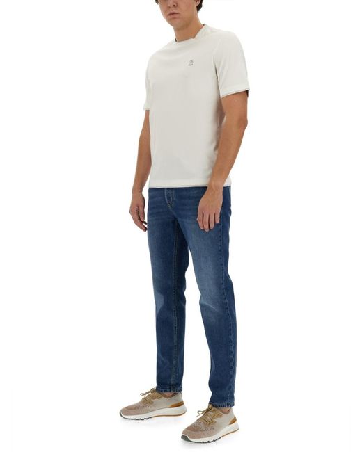 Brunello Cucinelli White T-Shirt With Logo for men