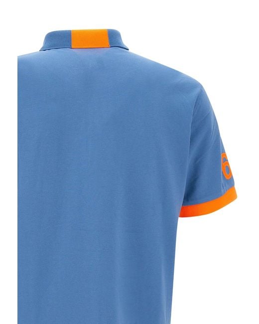 Sun 68 Blue Fluo Logo Cotton Polo Shirt for men