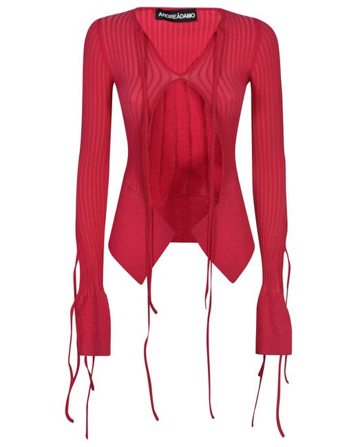 ANDREADAMO Rib Laced Blouse in Red | Lyst