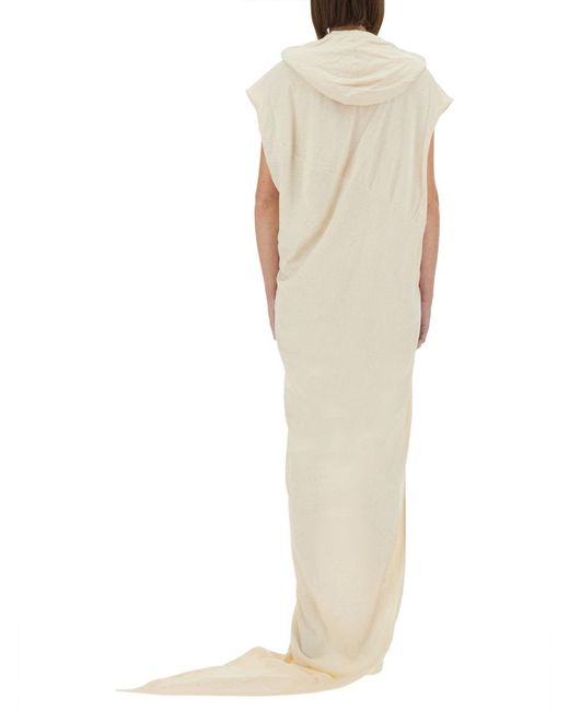 Rick Owens White Long Dress With Hood Cotton