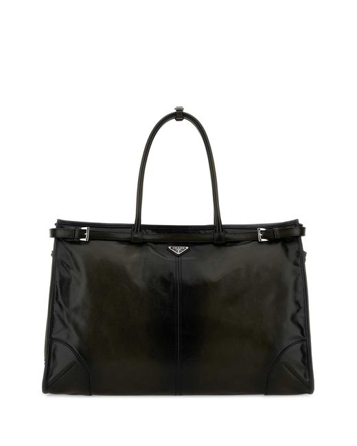 Prada Black Dark Leather Bonnie Shopping Bag for men