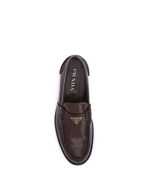 Prada White Triangular Plaque Loafers for men