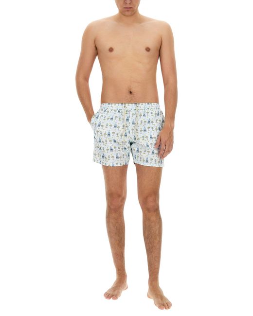 Mc2 Saint Barth Blue Swimsuit With Gin And Tonic Print And Lemons for men