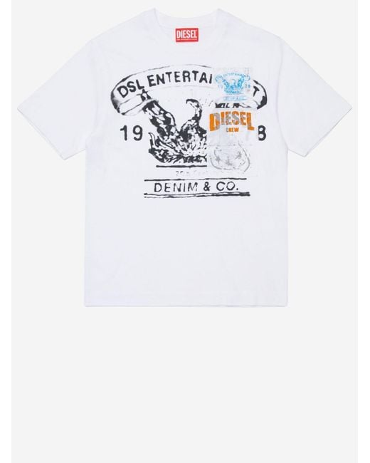 DIESEL White Logo Cotton T-Shirt T-Shirts for men