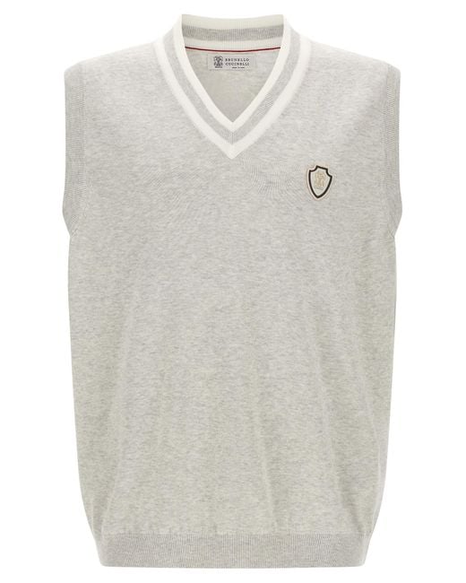 Brunello Cucinelli White Cotton Sleeveles Sweater Clothing for men
