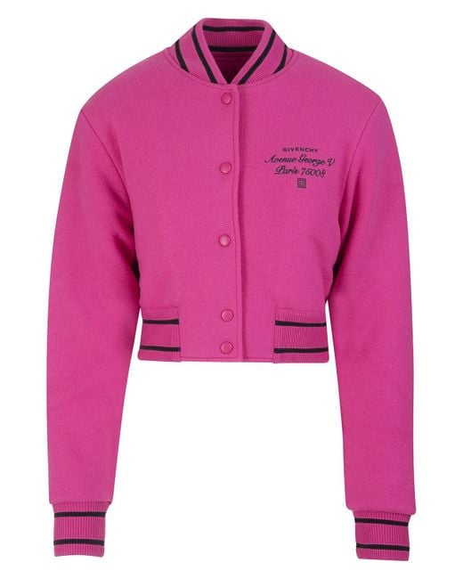 Givenchy Woman Bomber Jacket In Fuchsia Virgin Wool With