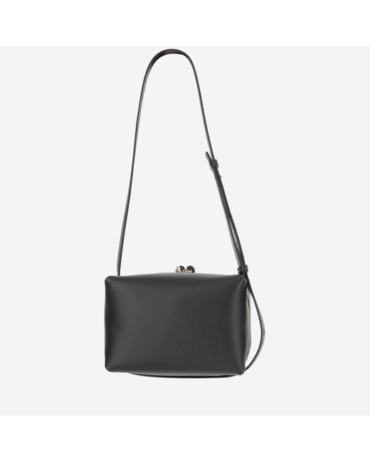 Jil Sander Black Leather Shoulder Bag With Logo Calf