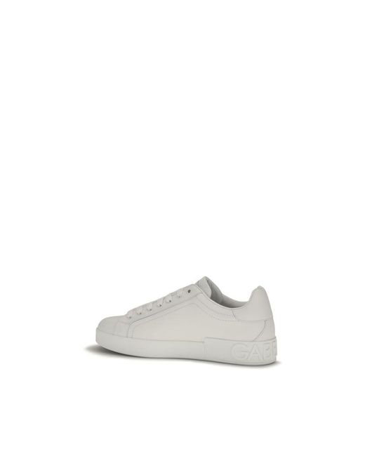 Dolce & Gabbana White Calf Leather Bos Taurus Low Top Sneakers for men