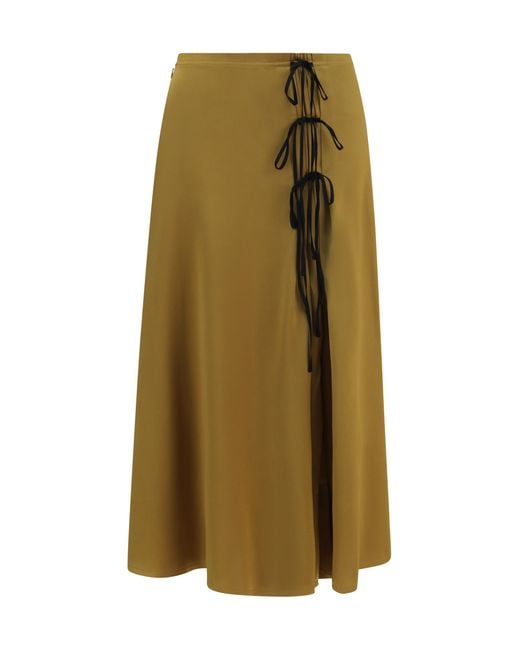 Ganni Natural Satin Midi Skirt With Tie Details Acetate; Polyester