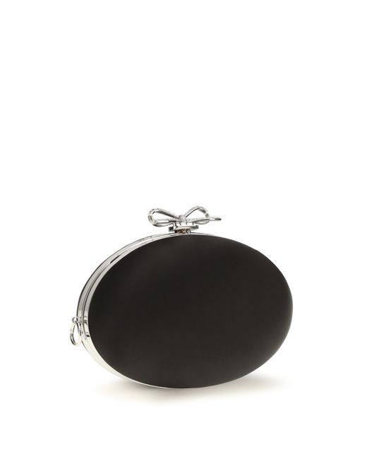 Self-Portrait Black Satin Oval Clutch Bag Polyester