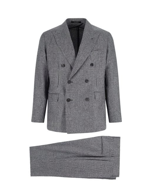 Tagliatore Gray Double-Breasted Houndstooth Suit With Signature Details for men