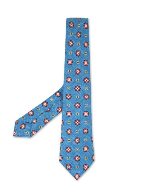Kiton Blue Light Tie With Flower Pattern for men