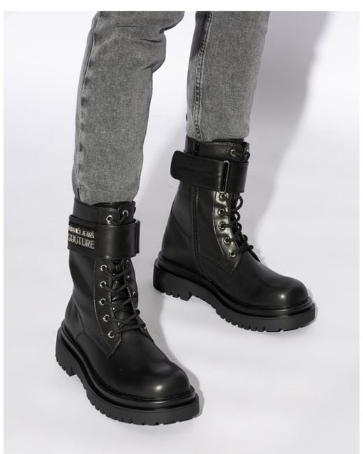 Versace Black Drew Logo Combat Boots