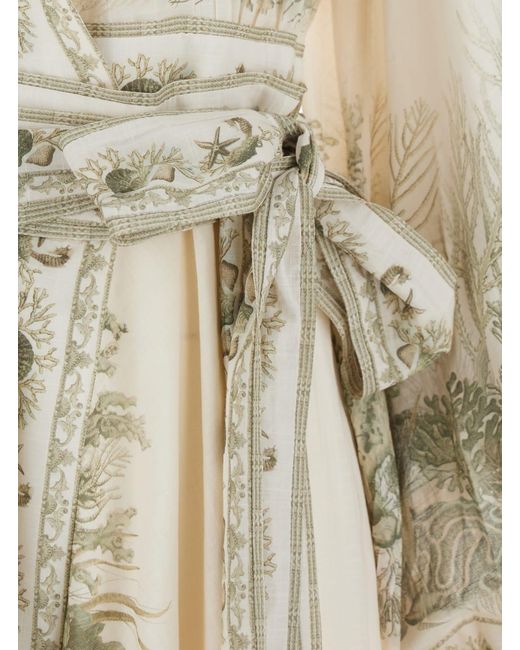 Zimmermann White Wanderlust Long Dress With V-Neck And All-Over Floral Print