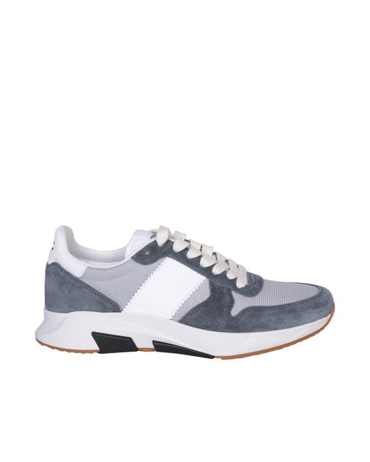 Tom Ford Blue Sivler And Petrol Leather Jaga Sneakers for men