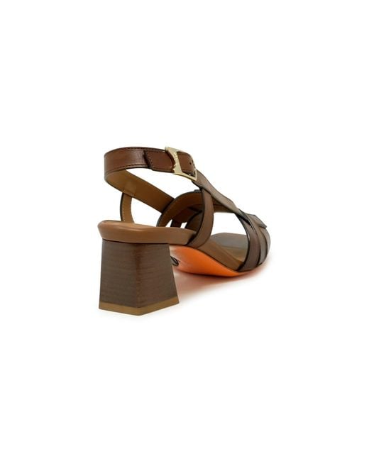 Santoni Brown Leather Slingback Sandal