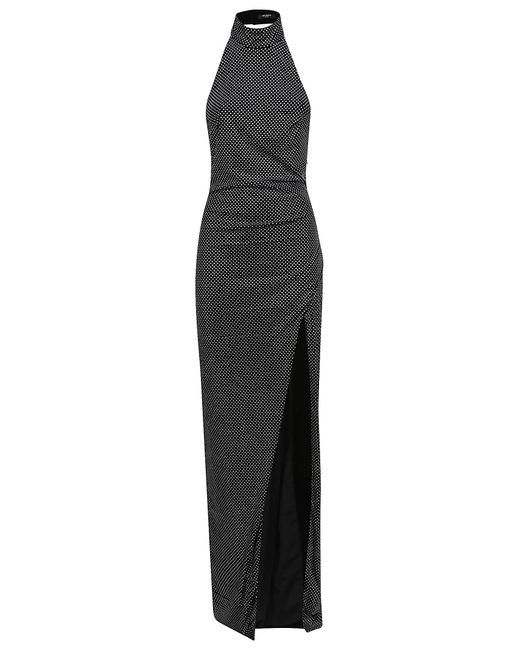 Balmain White Halterneck Velvet Strass Long Dress