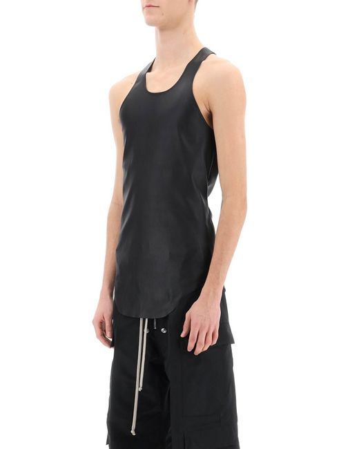 Rick Owens Black Stretch Leather Tank Top for men