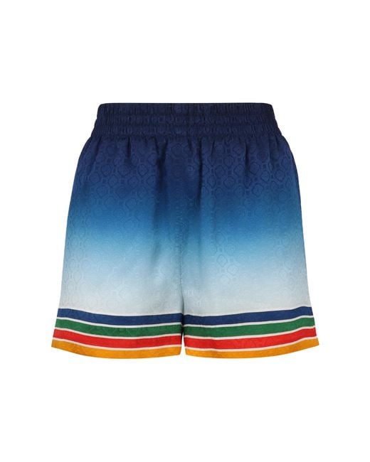 Casablanca Blue Silk Back-Print Shorts