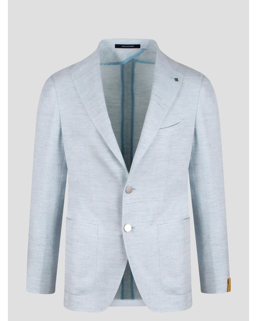 Tagliatore Blue Linen Cotton Blend Single Breasted Blazer for men