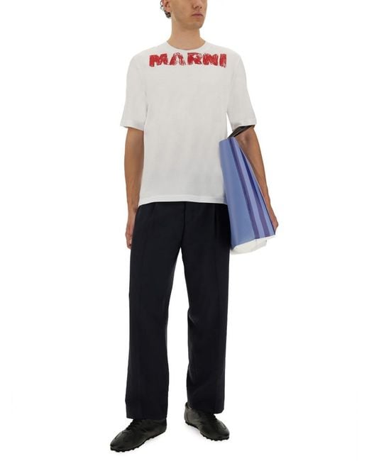 Marni White Cotton T-Shirt With Maxi Print for men