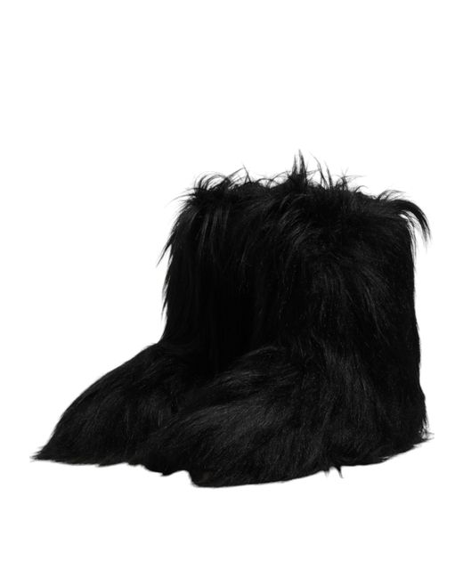 Dolce & Gabbana Black Faux Fur Mid Calf Boots Shoes for men