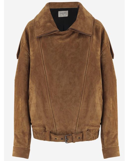 Saint Laurent Brown Leather Jacket Oversized Vintage Split Cowhide