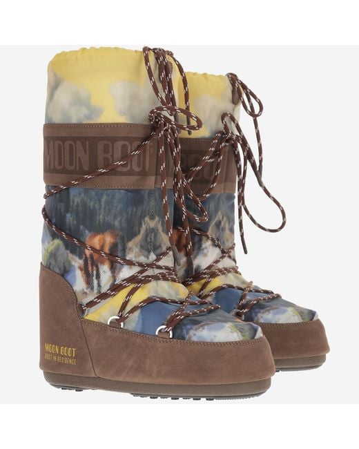 Moon Boot Blue Icon Boots With Landscape Print Leather