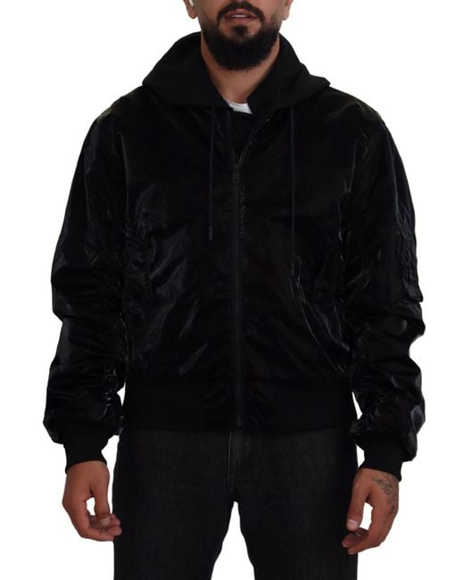 Dolce & Gabbana Black Elegant Bomber Hooded Jacket for men