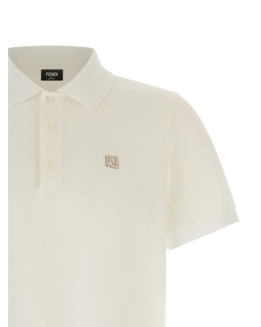 Fendi White Cotton Polo Shirt for men